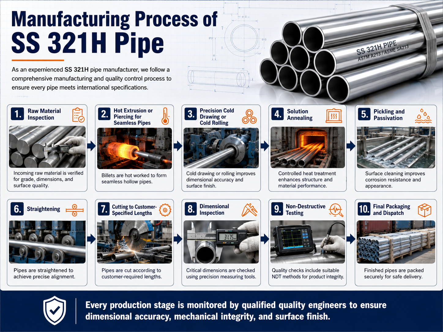 Manufacturing process of SS 321H pipe