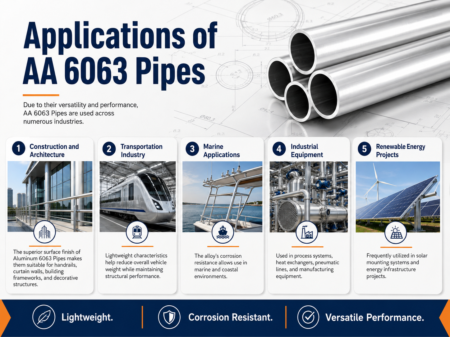 Applications of AA 6063 pipes AA 6063 Pipes