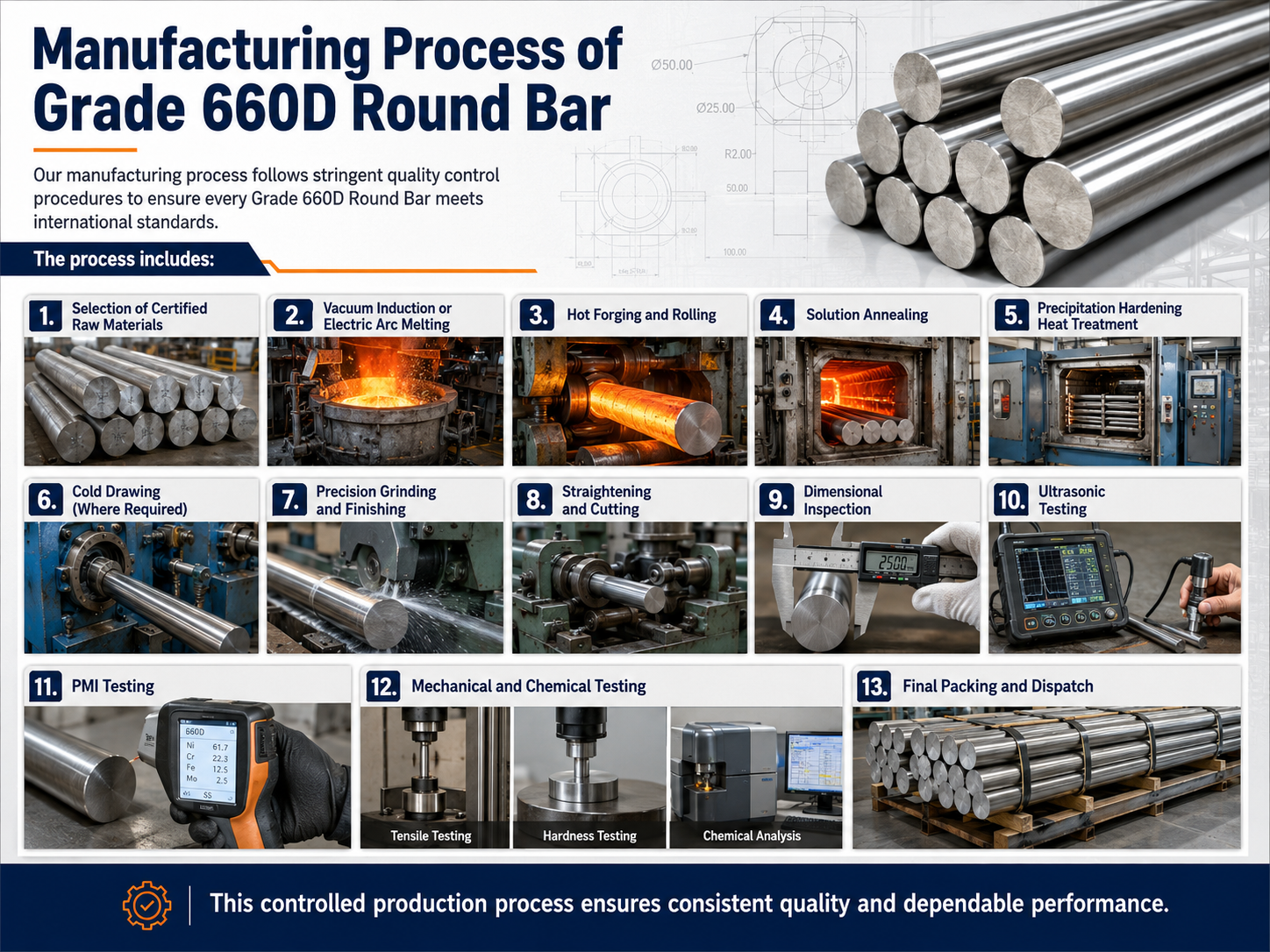 Manufacturing process of Grade 660D round bar